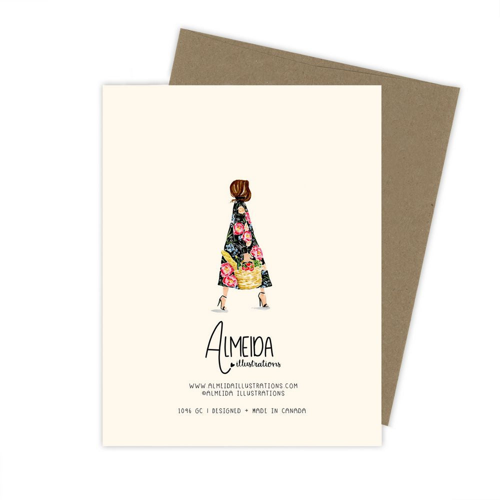 Floral Baguette Market Girl Card