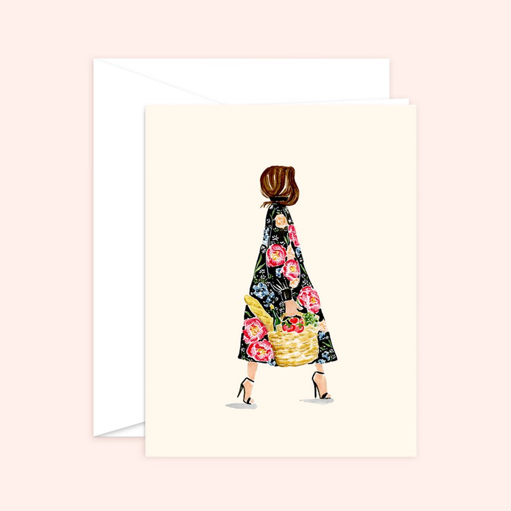 Floral Baguette Market Girl Card
