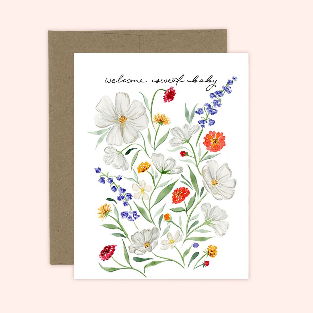 Welcome Sweet Baby Florals Card