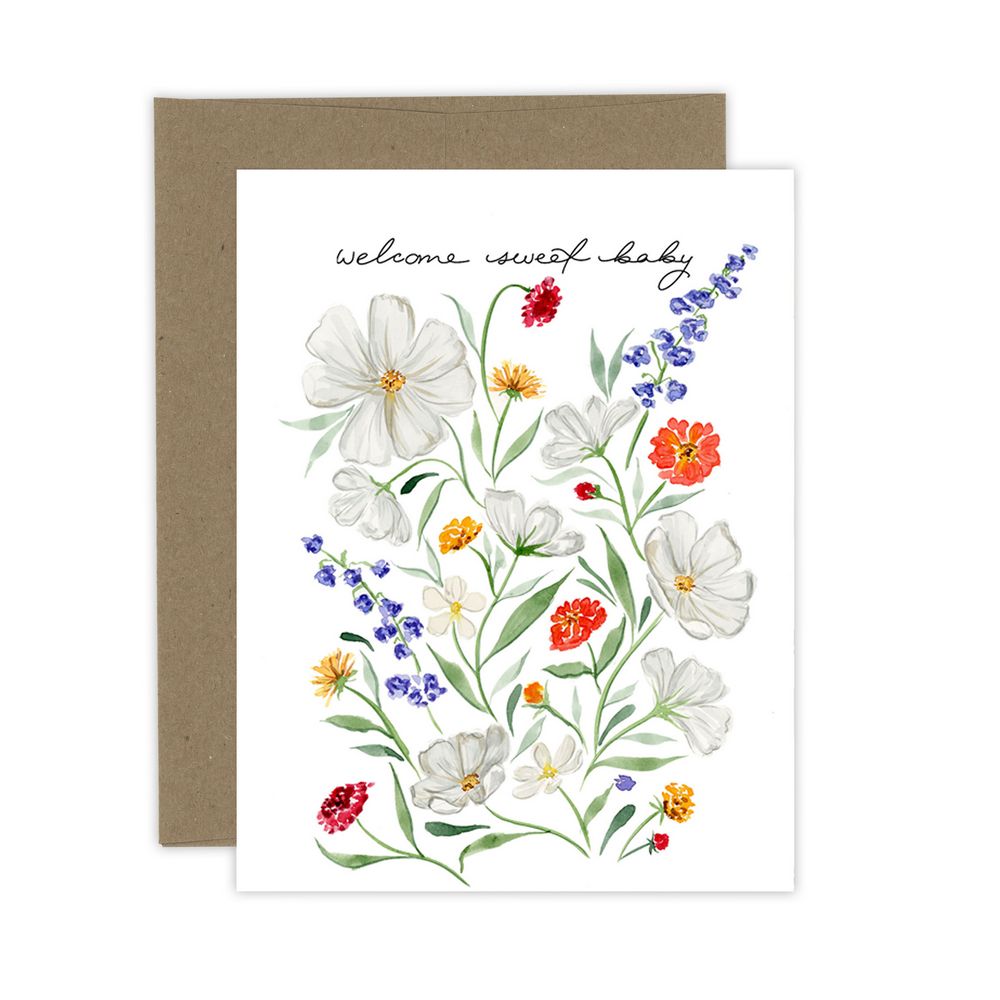 Welcome Sweet Baby Florals Card