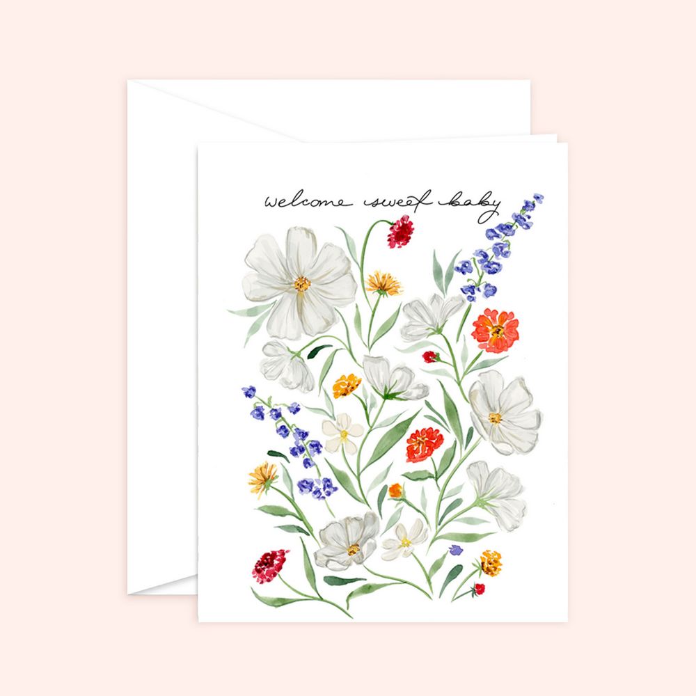 Welcome Sweet Baby Florals Card