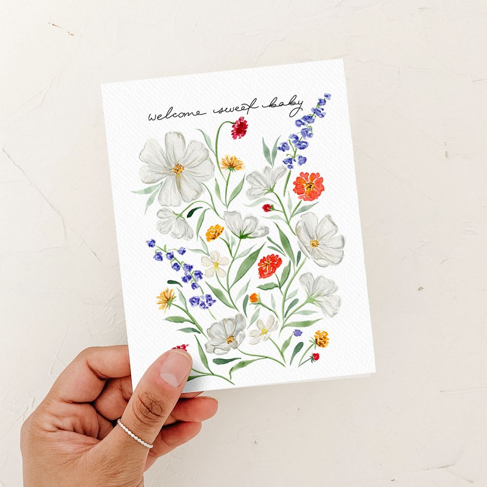Welcome Sweet Baby Florals Card
