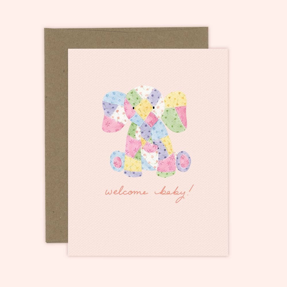 Patchwork Elephant Baby Card
