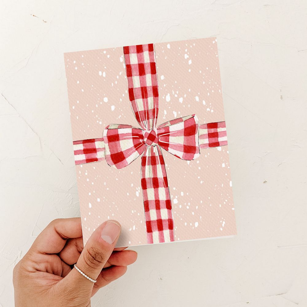 Red Gingham Bow Card