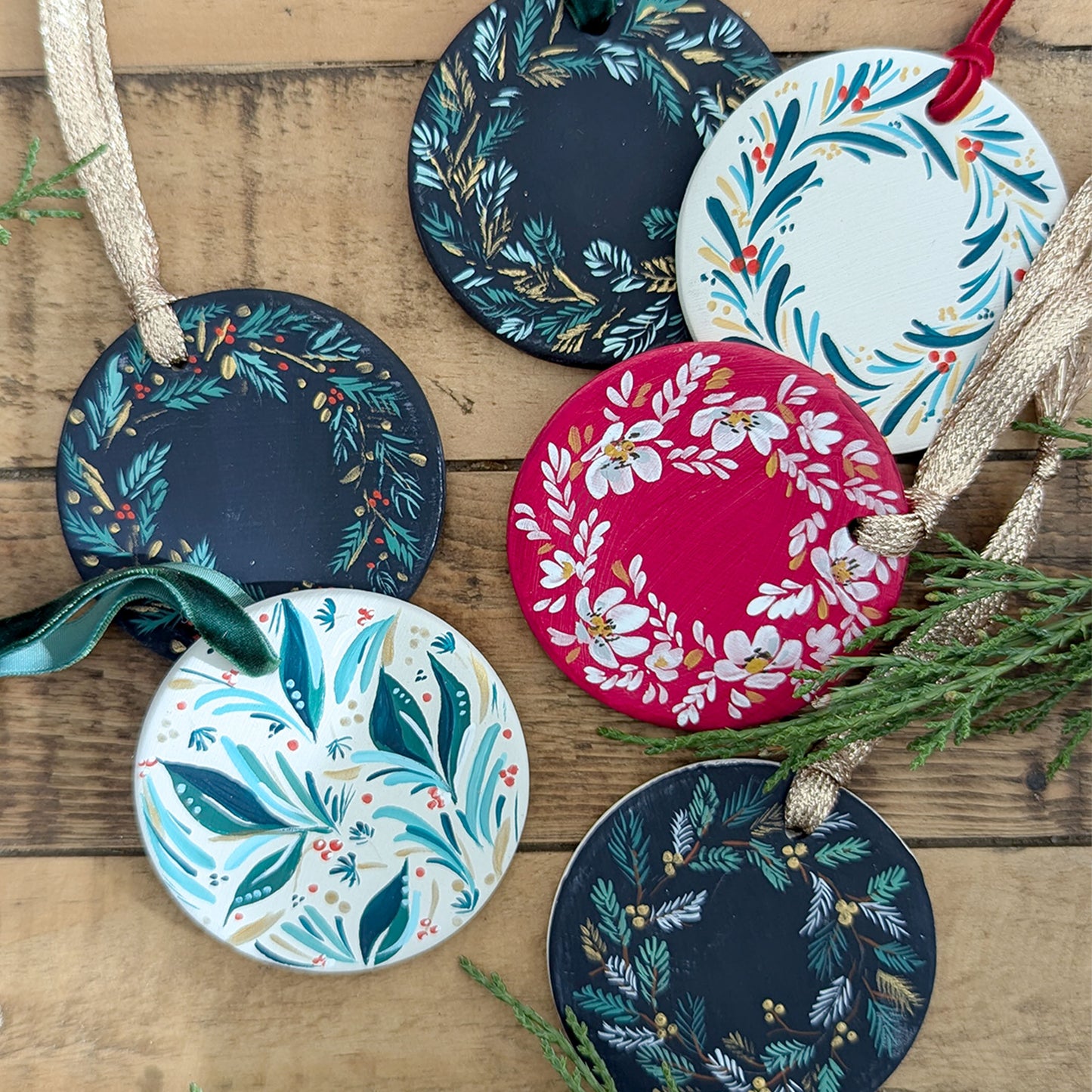 Red Floral Wreath Ornament