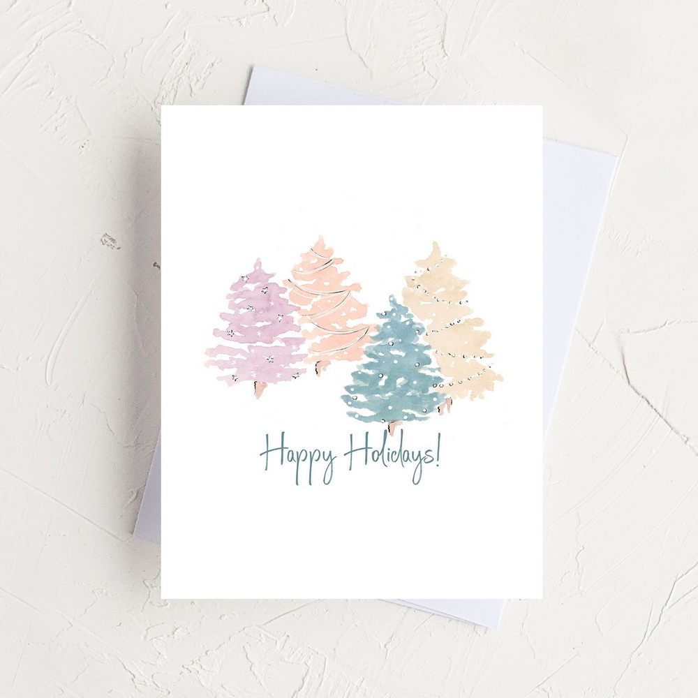Pastel Holiday Trees Greeting Card