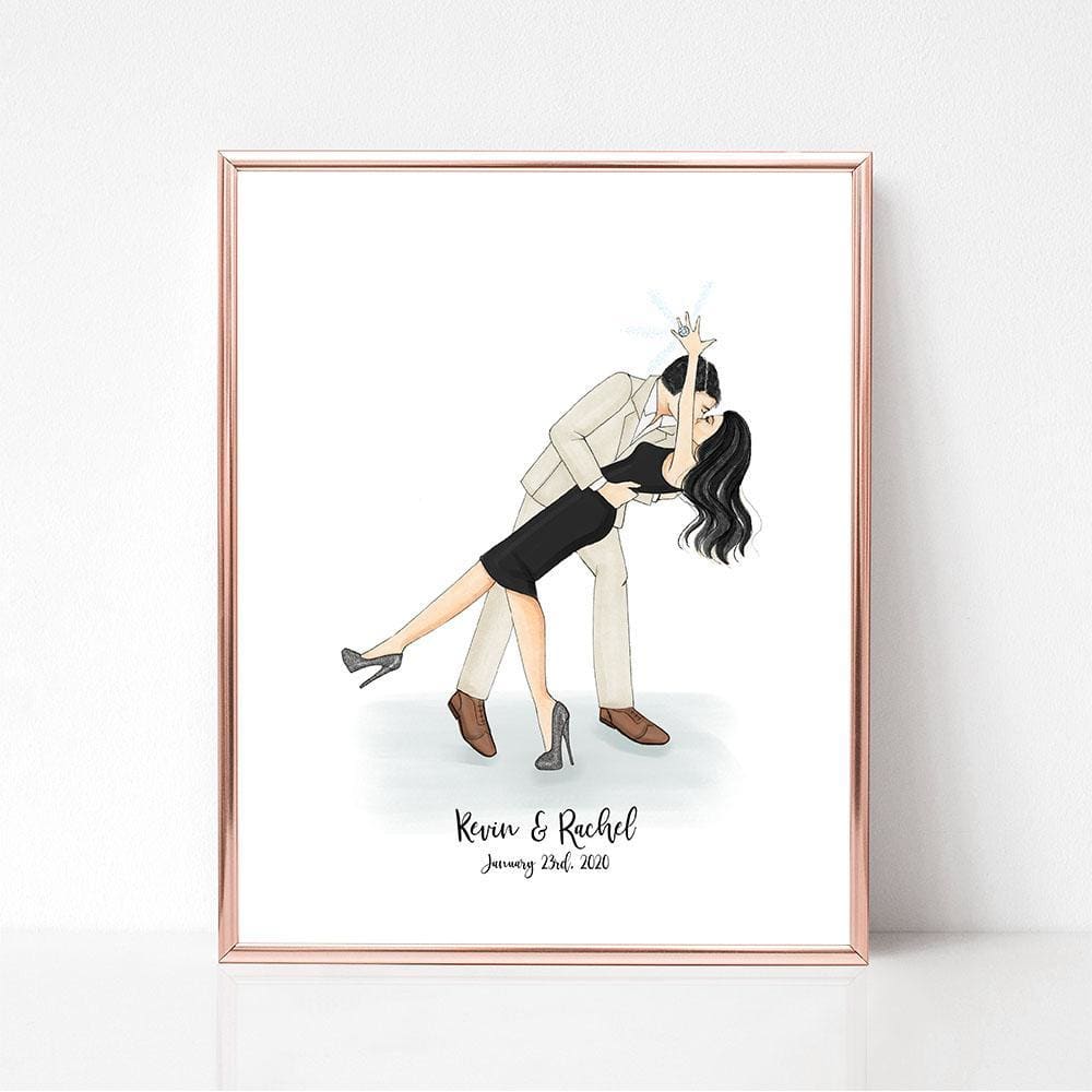 Fashion Illustration Art | She Said Yes! Engagement Art Print Gift