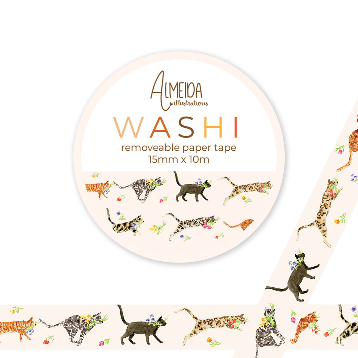 Floral Cats Washi Tape