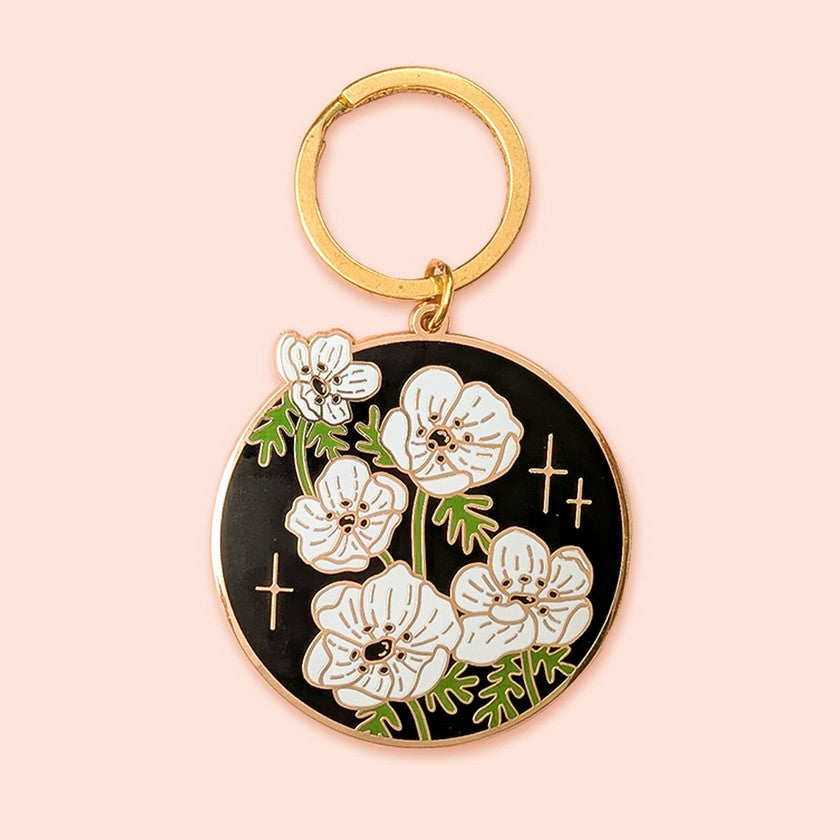 White Anemone Flower Keychain