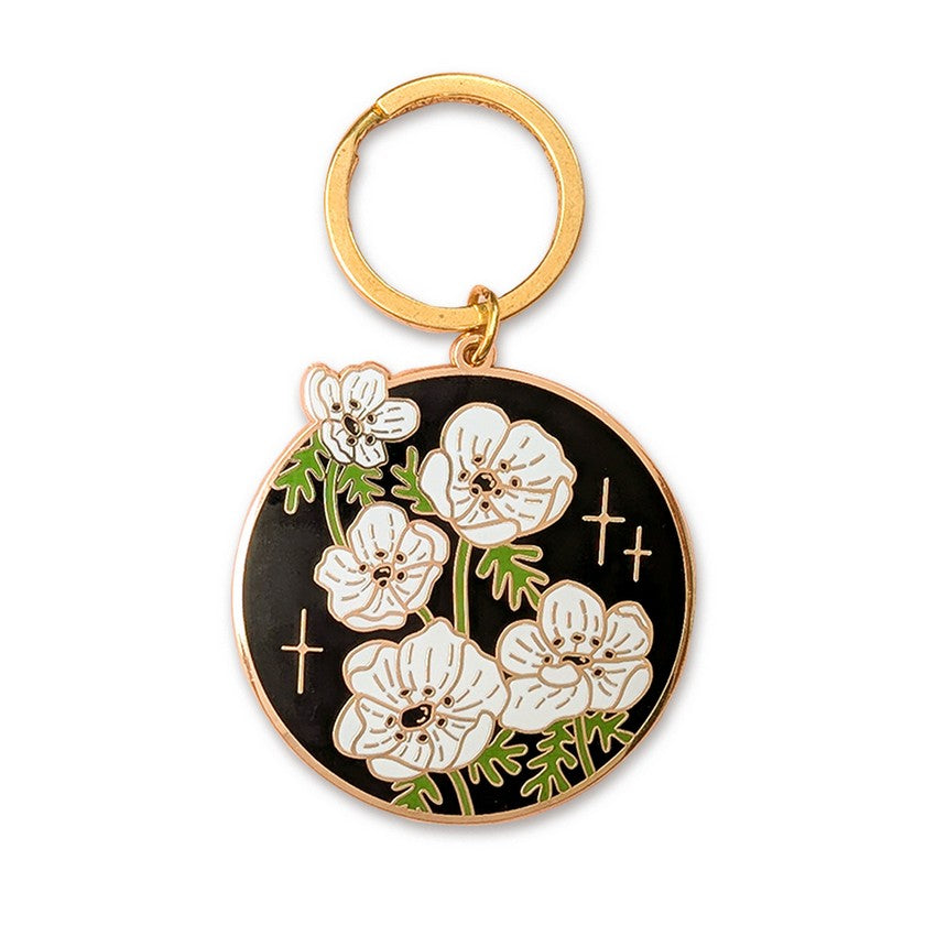 White Anemone Flower Keychain