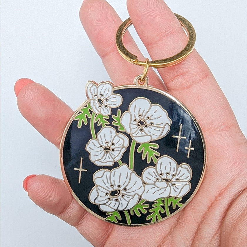 White Anemone Flower Keychain
