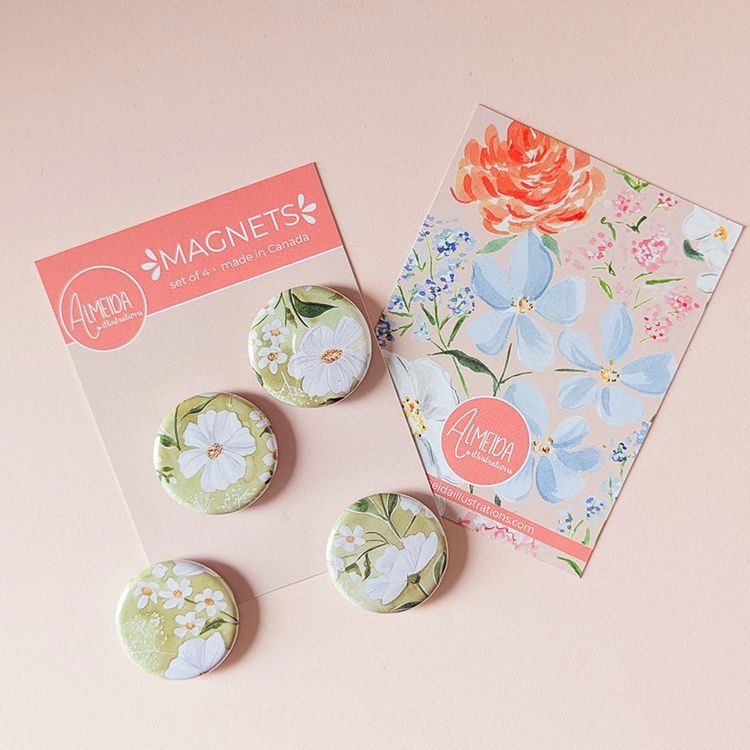 Green Florals Magnet Set