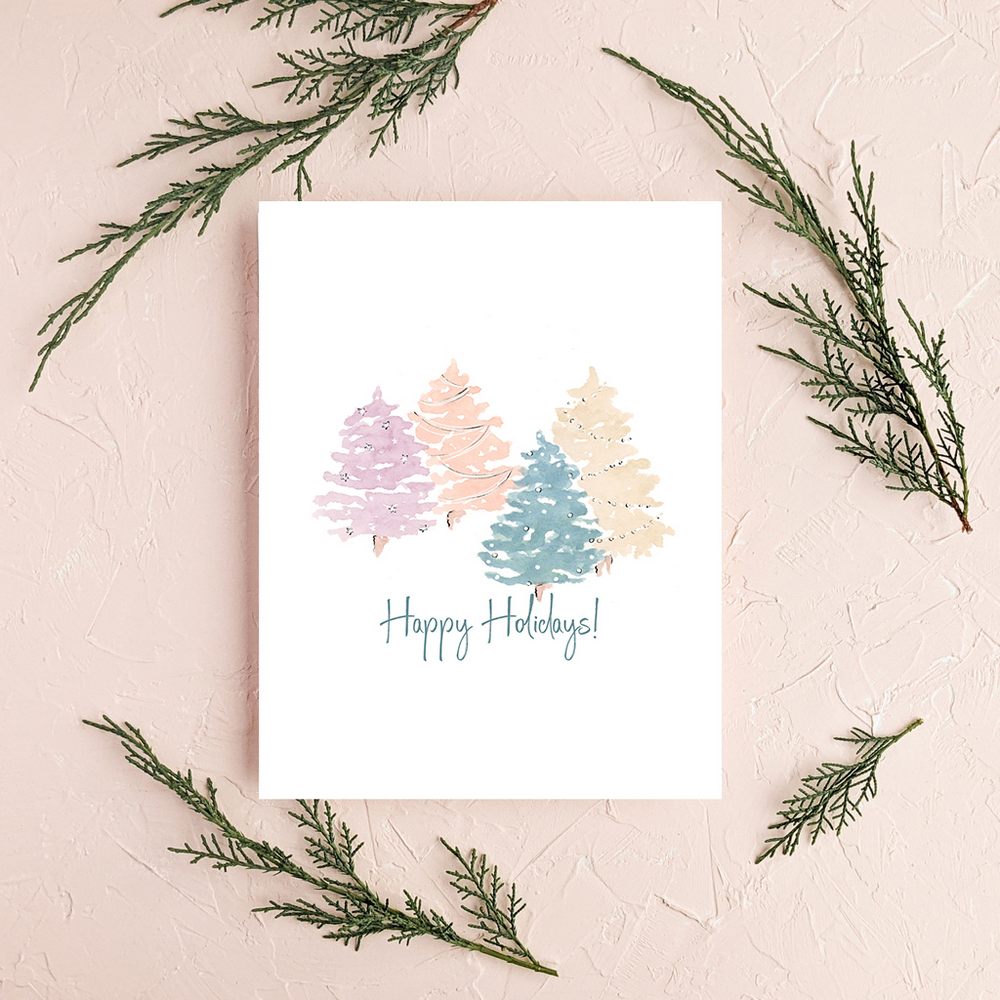 Pastel Holiday Trees Greeting Card
