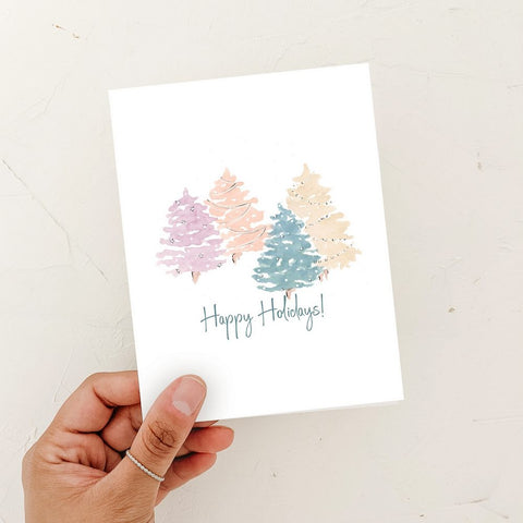 Pastel Holiday Trees Greeting Card