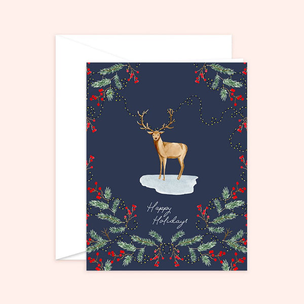 Happy Holidays Deer Christmas Card