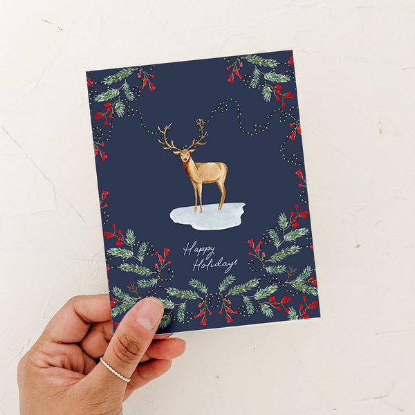 Happy Holidays Deer Christmas Card
