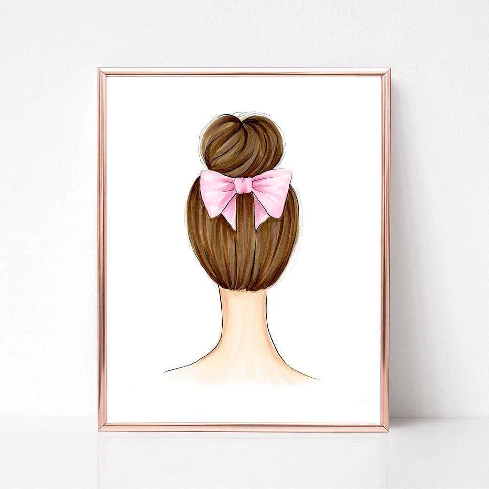 brown brunette Bow Bun  Art Print Fashion Illustrations ballerina