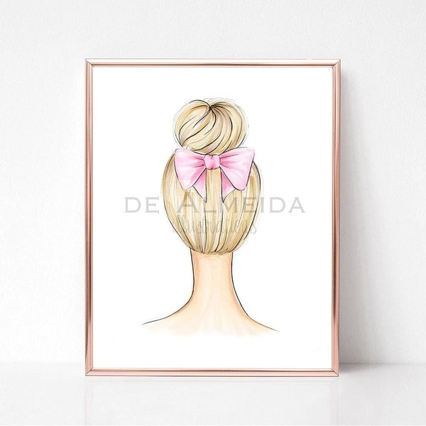 blond  Bow Bun  Art Print Fashion Illustrations ballet