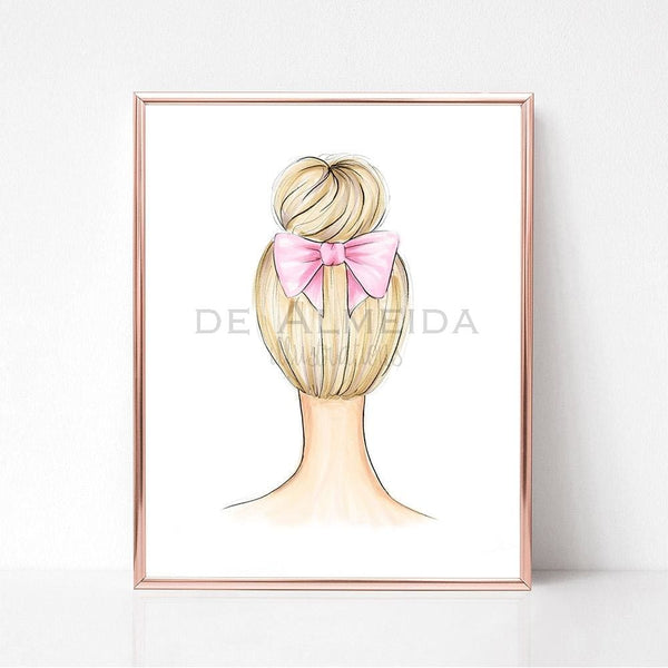 blond  Bow Bun  Art Print Fashion Illustrations ballet