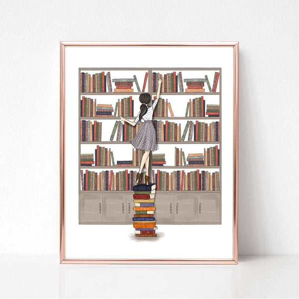 Bookworm Library - Select Hair Color/Skin Tone - Art Print