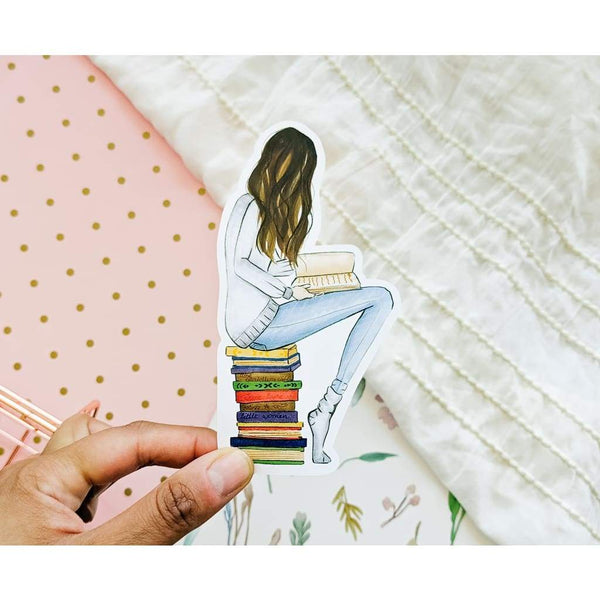 Bookworm Sticker | Hair Options Available - Sticker