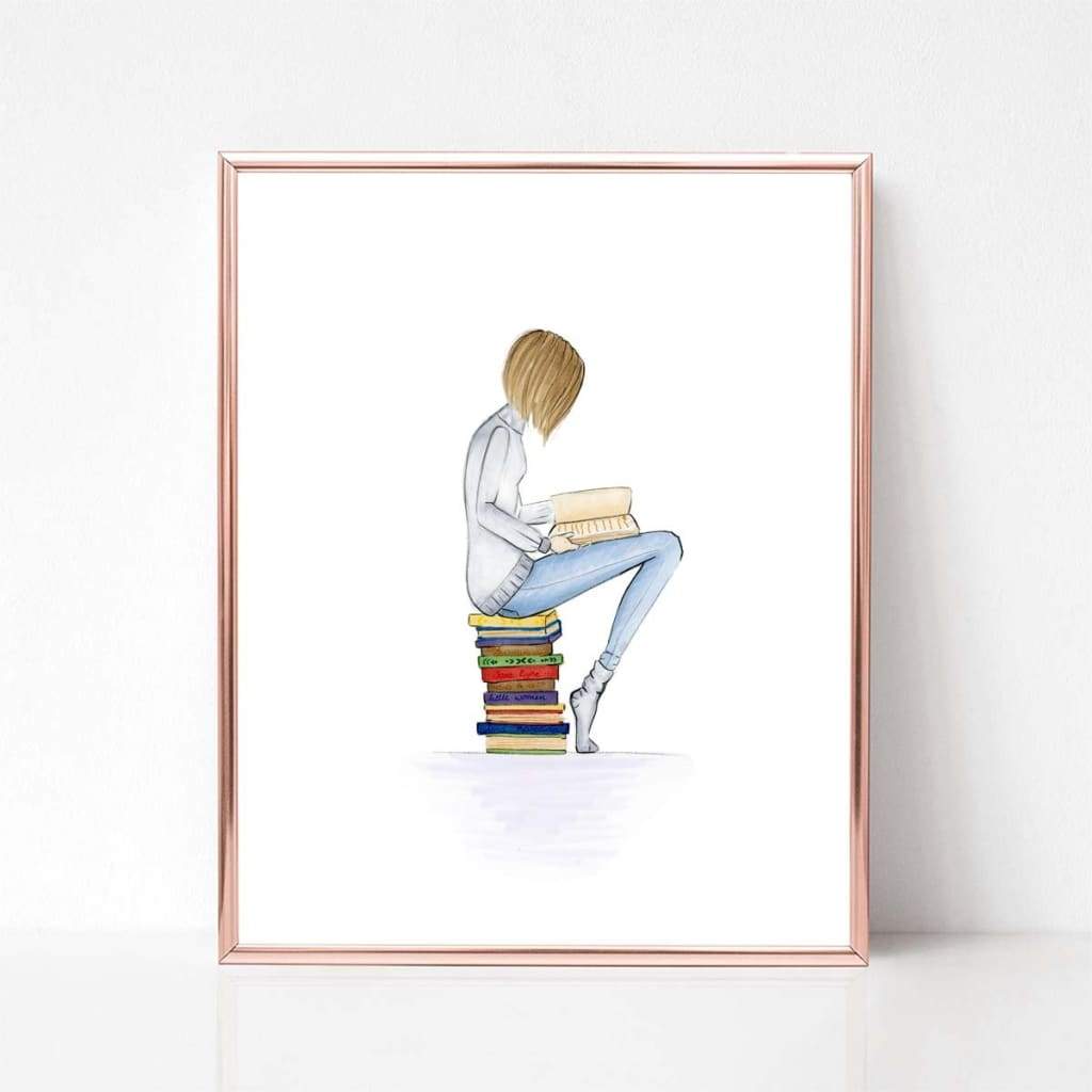 Just a girl and her books - Short - Select Hair Color - Art 