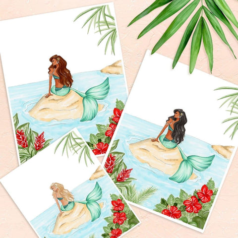 Mermaid - Select Hair Color/Skin Tone - Art Print