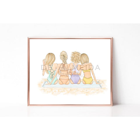 SALE 4 BFF Beach Print 5x7 - 5 x 7 - Art