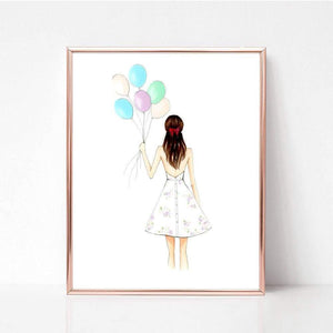 Birthday Bows and Balloons fashion illustration art print drawing wall decor