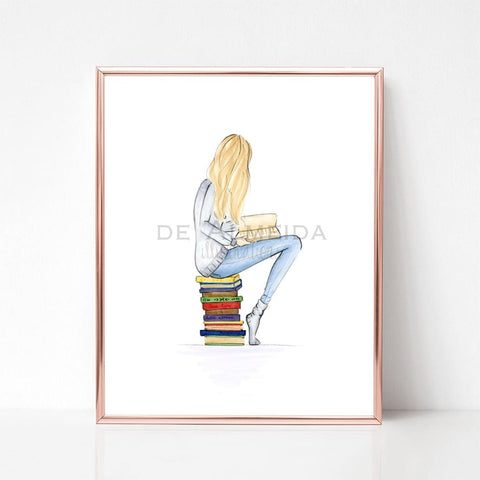 SALE Bookworm - BLOND 8x10 - 8 x 10 - Art Print