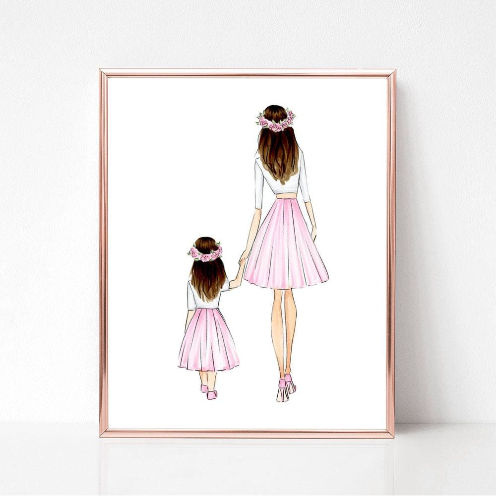 SALE Mother daughter Brunettes 8x10 - 8 x 10 - Art Print
