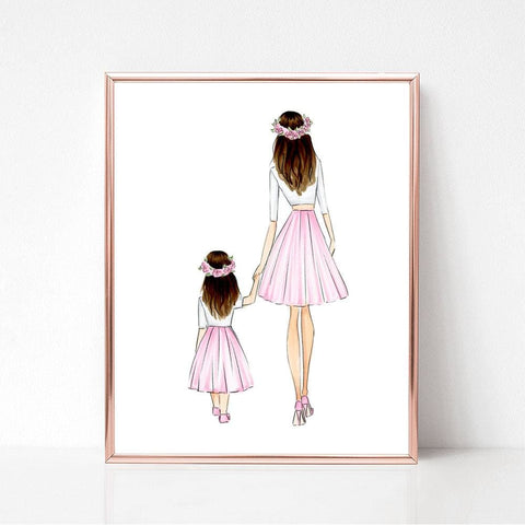 SALE Mother daughter Brunettes 8x10 - 8 x 10 - Art Print