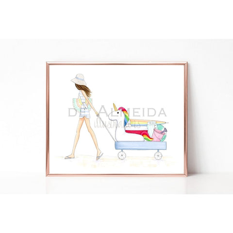 SALE Packin to the beach - brunette 8x10 - 8 x 10 - Art 
