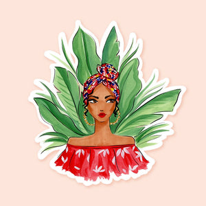 Tropical Leaf Girl Sticker