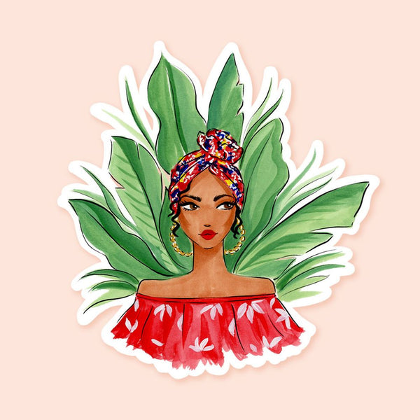 Tropical Leaf Girl Sticker