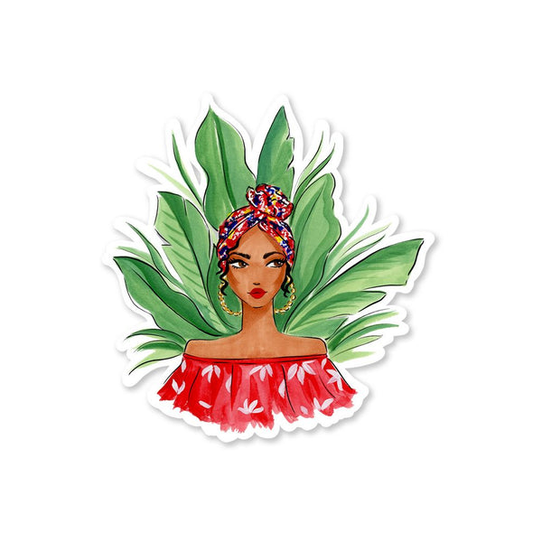 Tropical Leaf Girl Sticker