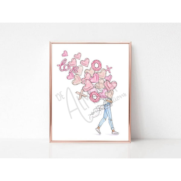 Valentine’s Balloons - 5x7 / Tan - Art Print