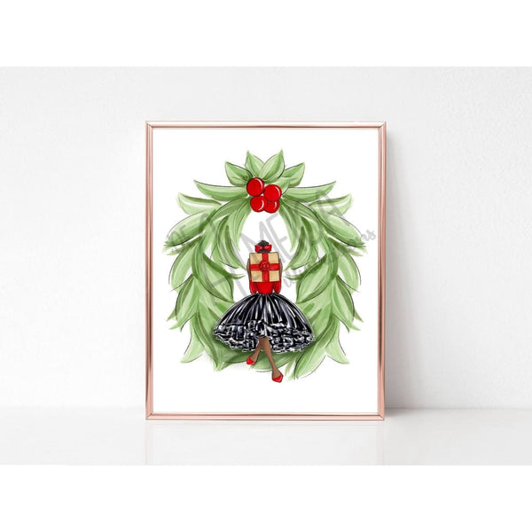 Wreath Girl Art Print brunette dark