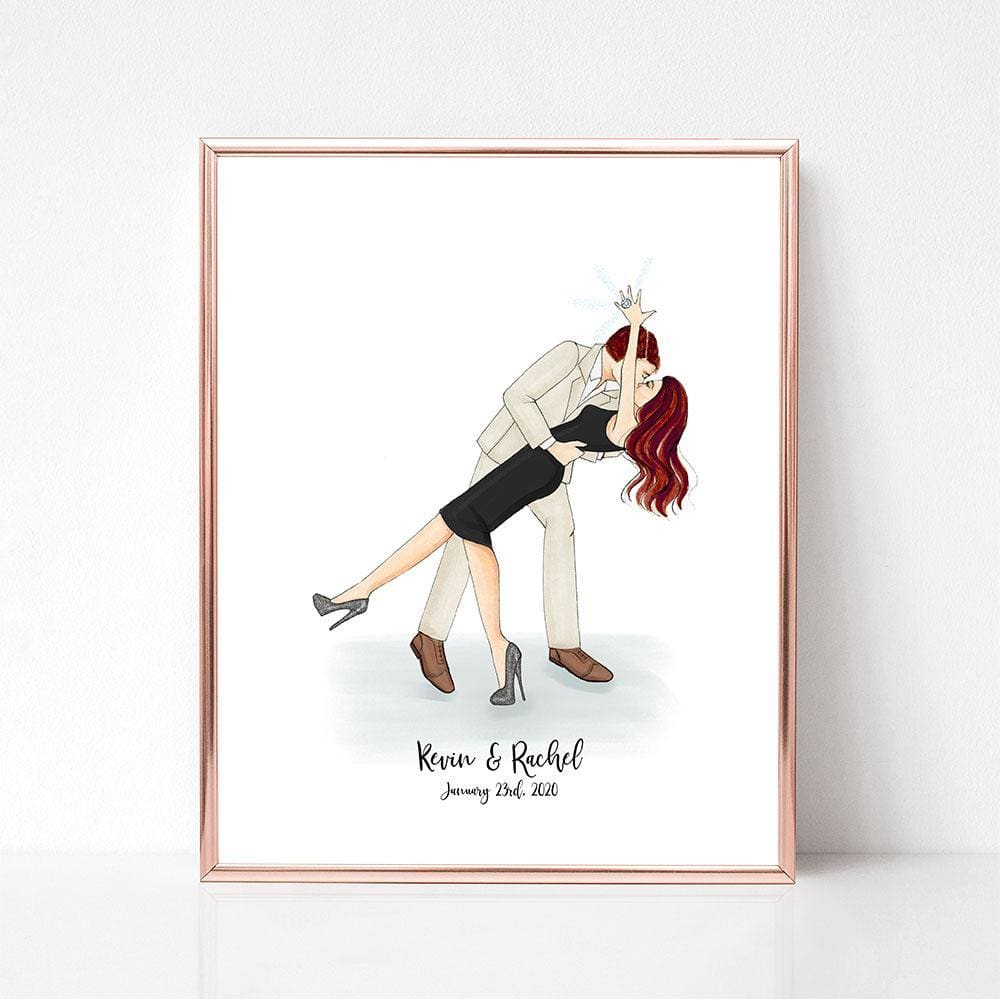 Fashion Illustration Art | She Said Yes! Engagement Art Print Gift